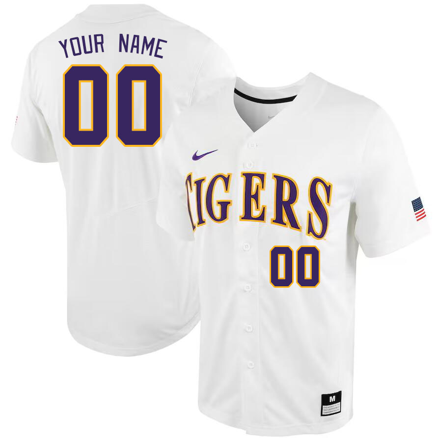 Custom LSU Tigers Name And Number College Baseball Jerseys Stitched-White - Click Image to Close